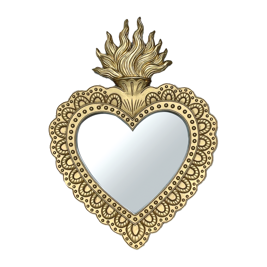 Miroir ex-voto cœur doré gm