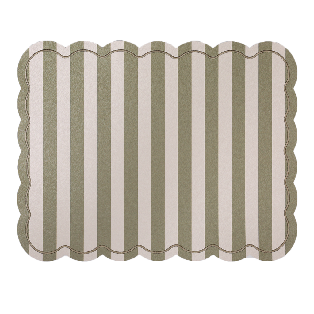 Set de table rectangle Roméo rayure vert KAKI bordure vert