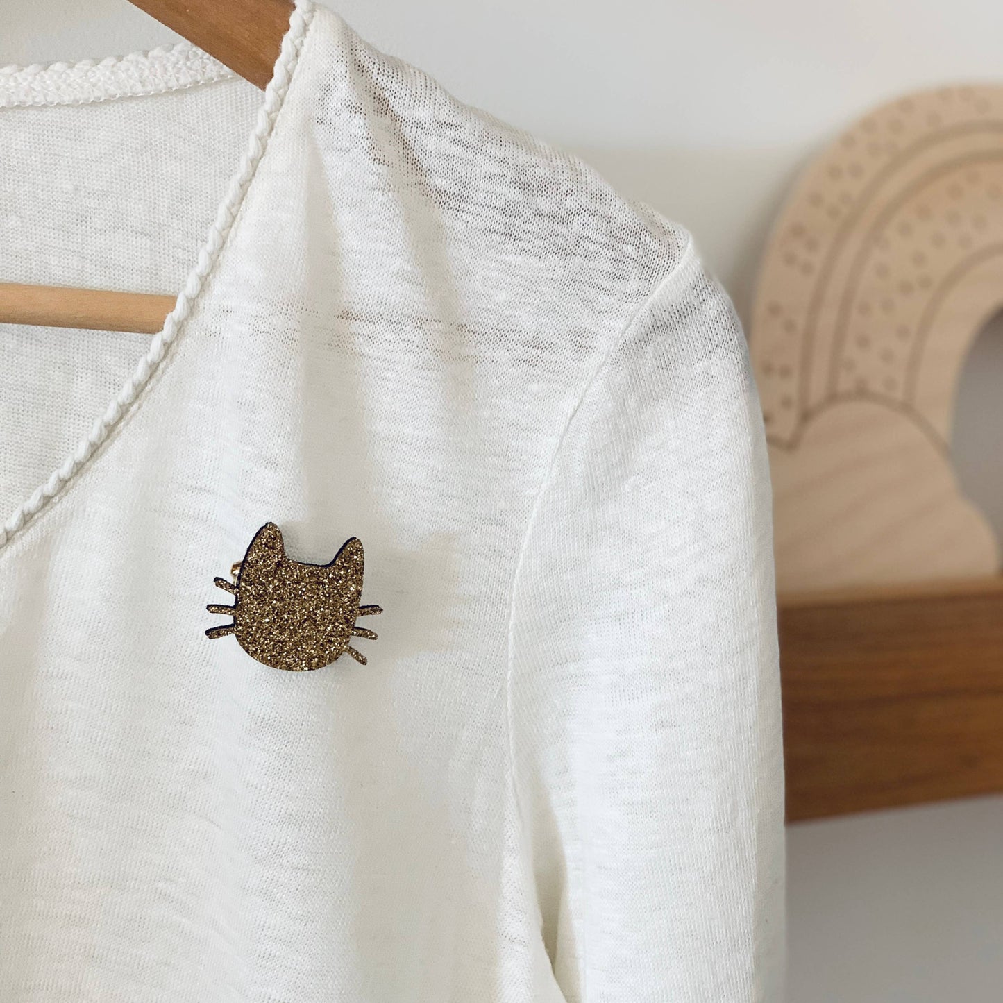 Broche en paillettes - Chat moustaches