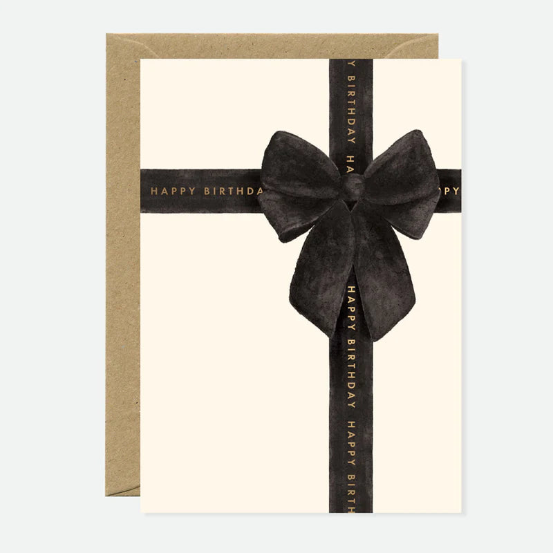 Happy Birthday Black Bow - Carte de voeux - Feuille dorée