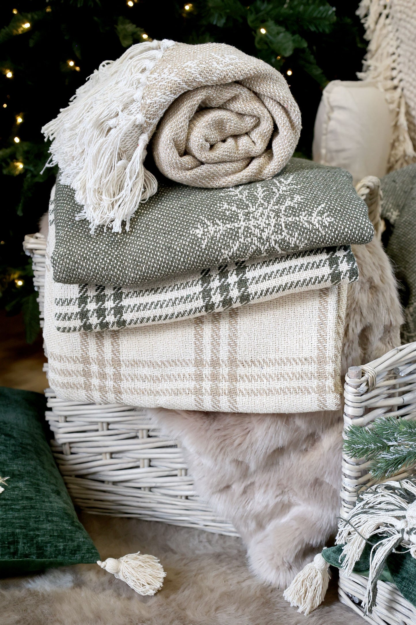 Plaid coton carreau olive