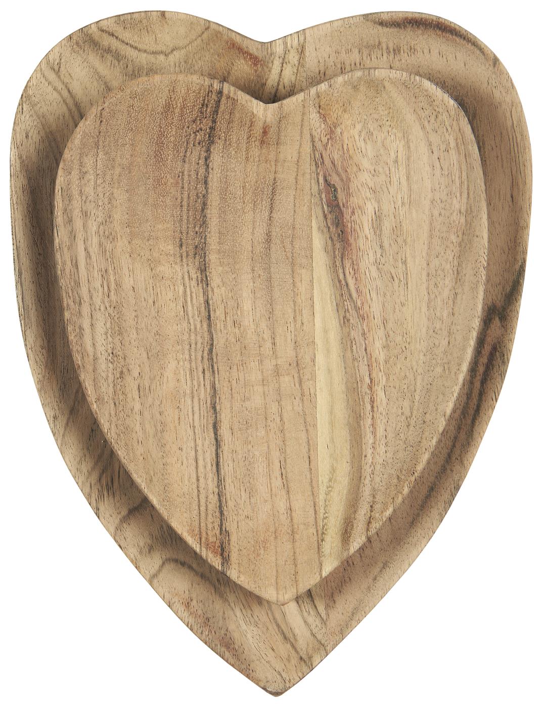 Lot de 2 bols en forme de cœur en bois d'acacia