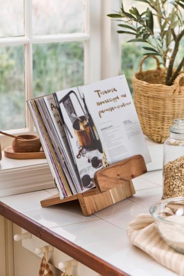 Porte-livre de cuisine en bois d'acacia