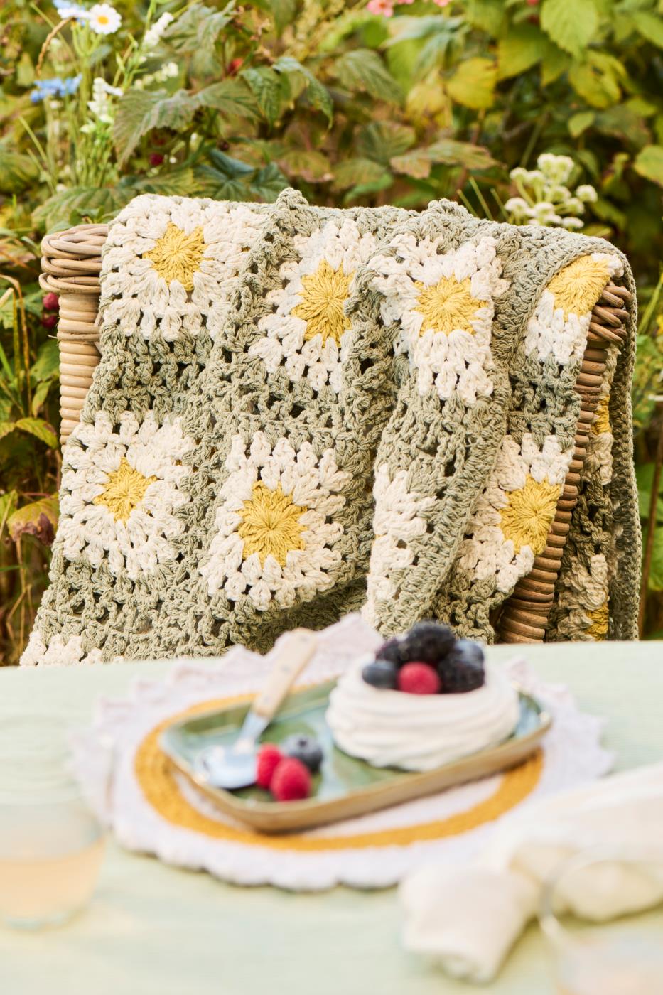 Jeté crocheté vert