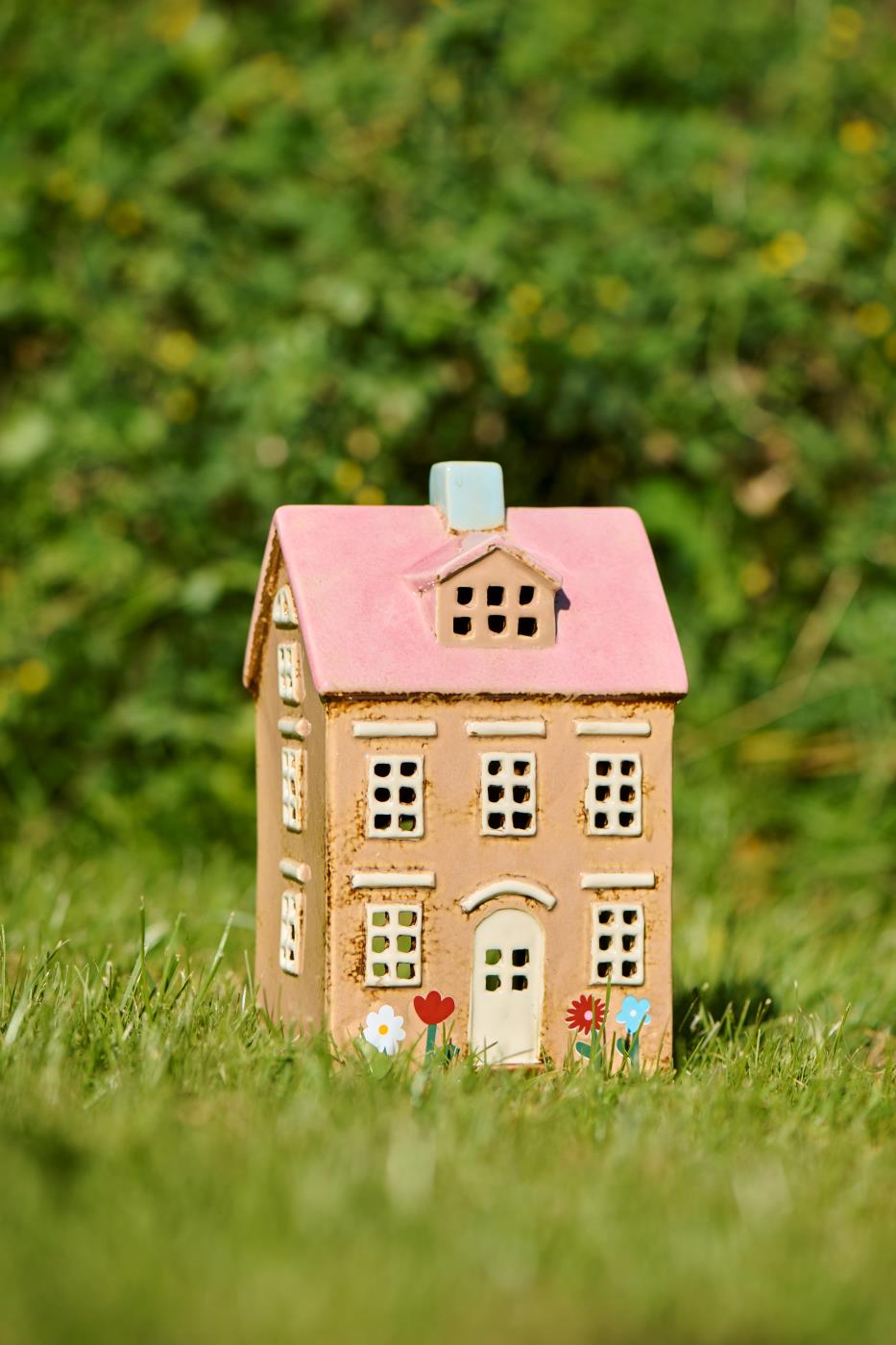 Maison pour bougies chauffe-plat, fleurs de Nyhavn et toit rose