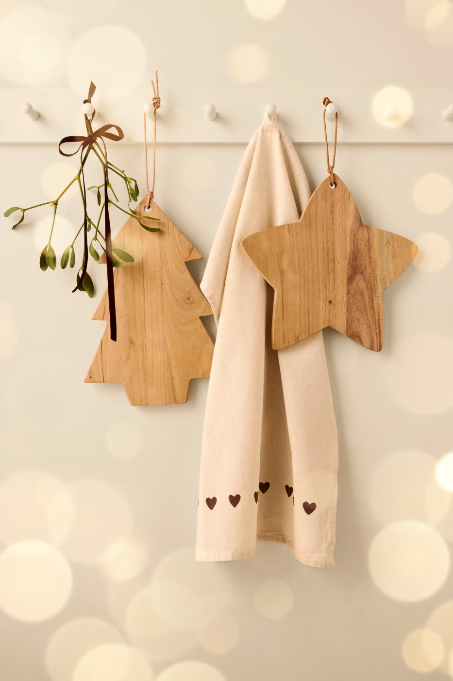 Torchon coton coeurs marron