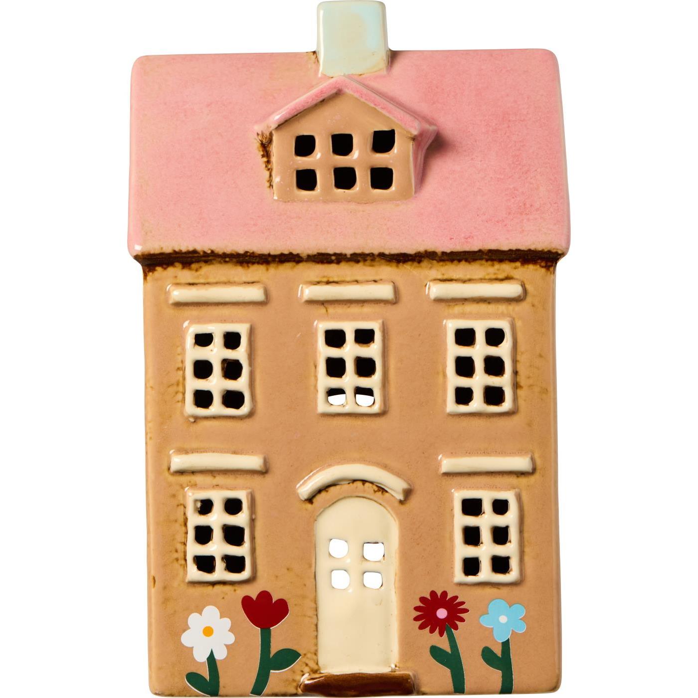 Maison pour bougies chauffe-plat, fleurs de Nyhavn et toit rose