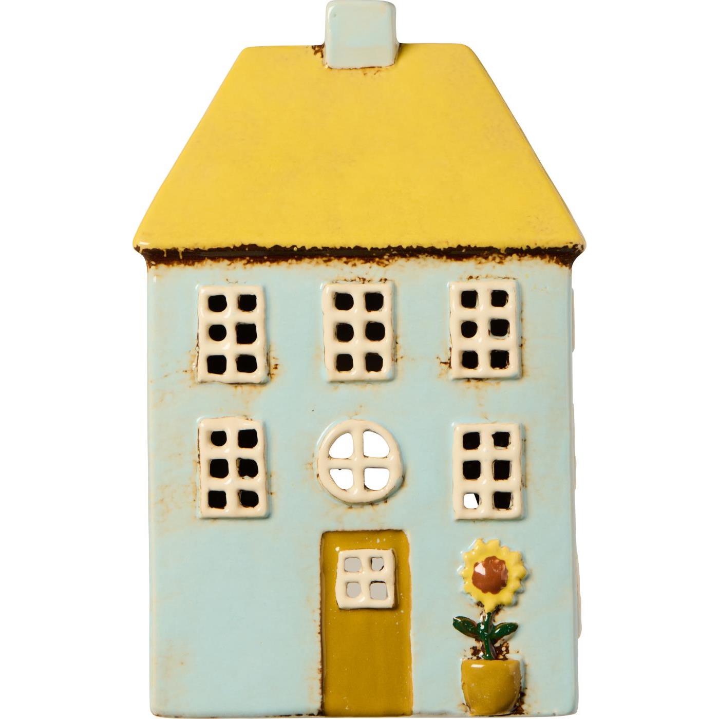 Maison pour bougies chauffe-plat Nyhavn toit jaune tournesol devant