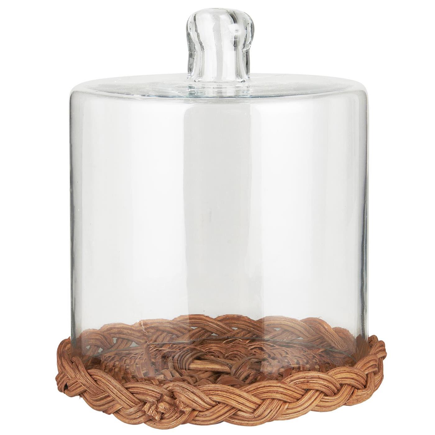 Couvercle en verre avec base en rotin soufflé à la main