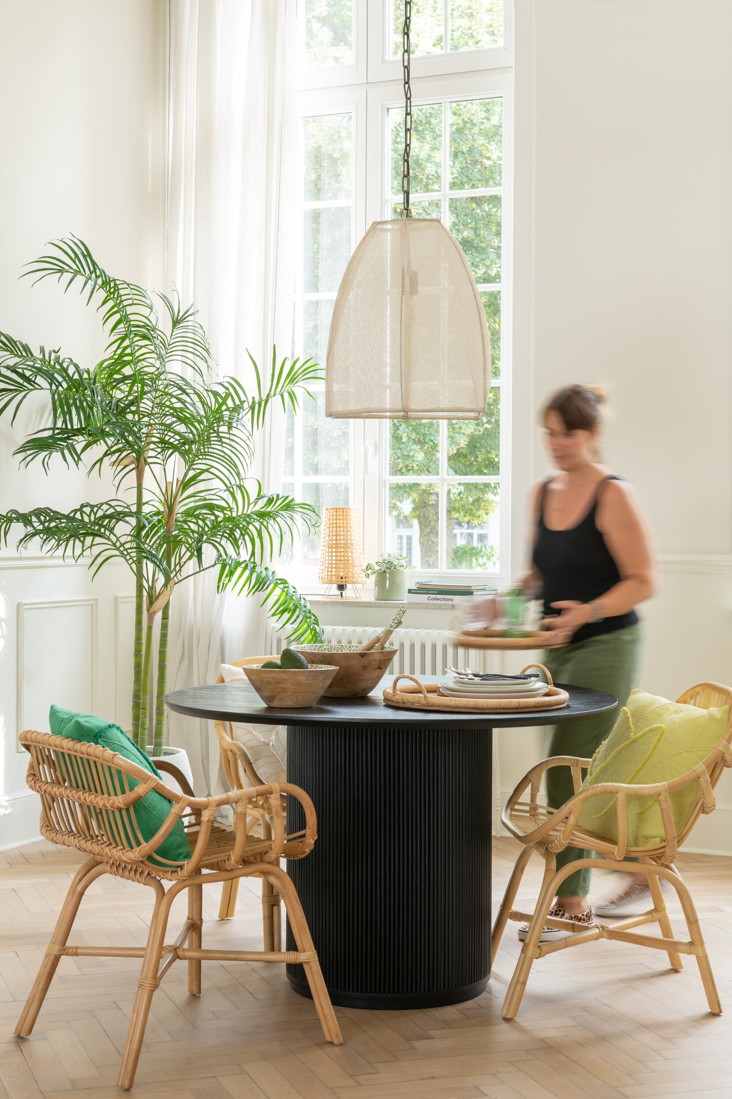 Plafonnier Poire Lin/Fer Blanc PM