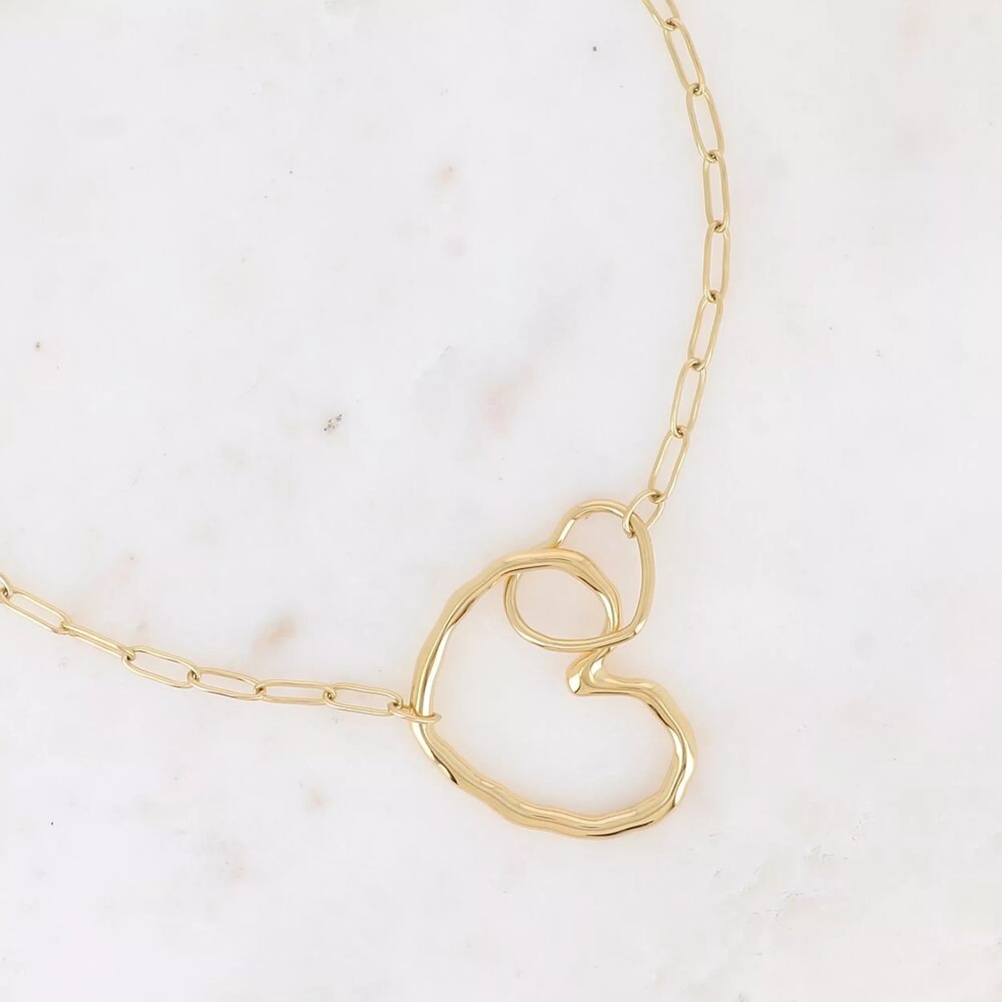 Collier - maille ovale et double coeur ajouré