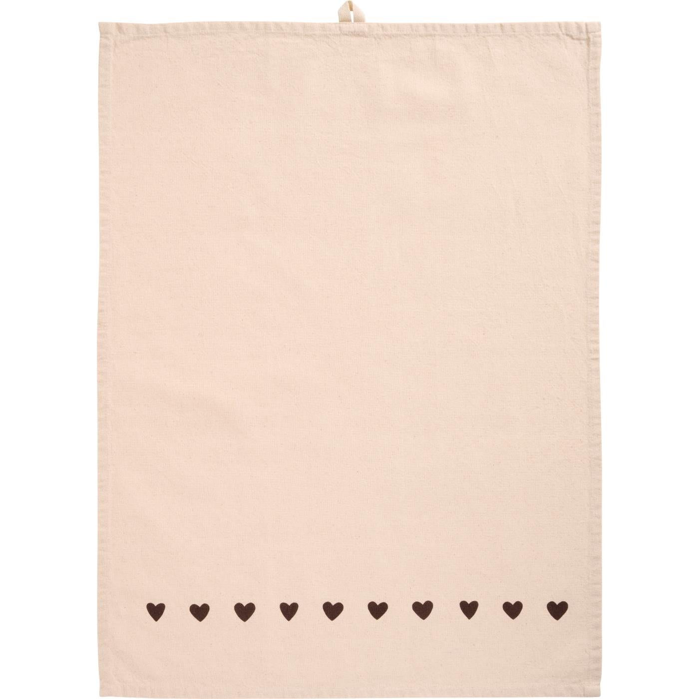 Torchon coton coeurs marron