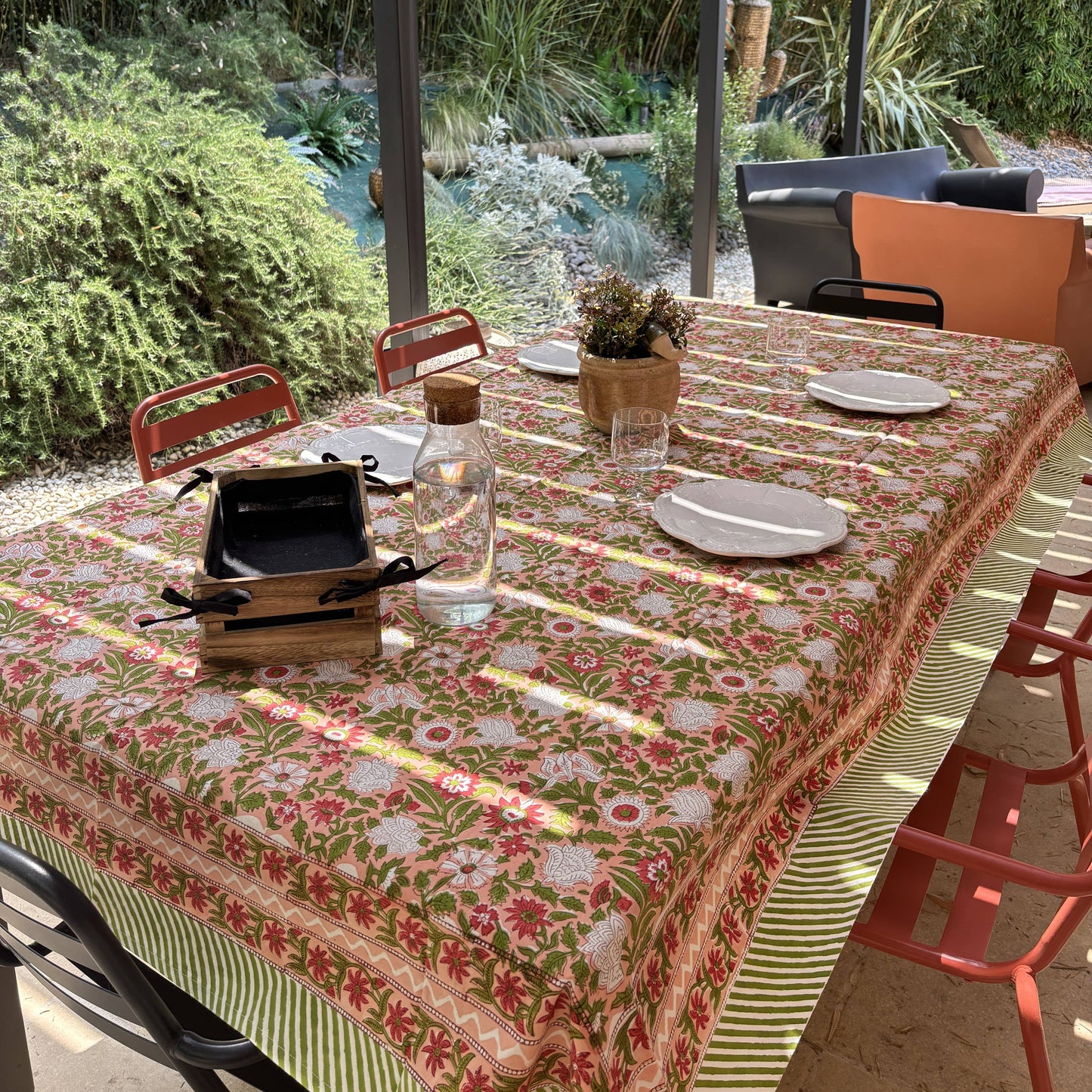 Nappe blockprint Un jardin à Lisbonne