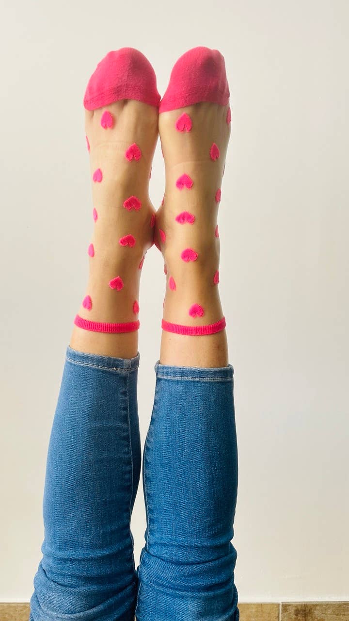 Laure chaussettes fantaisie coeurs rose flashy - socquettes