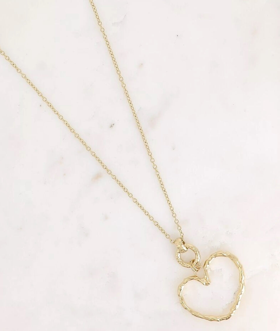 Sautoir Athenia - pendentif coeur ajouré et texturé