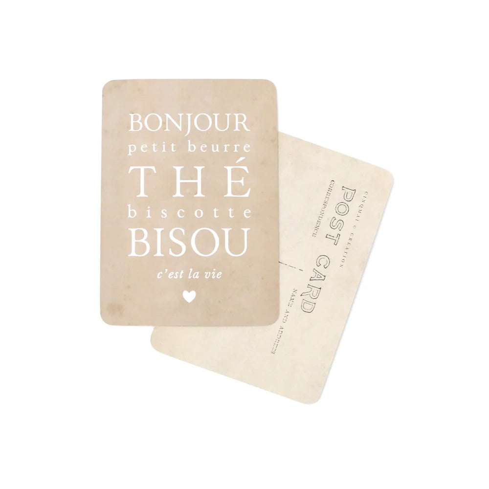 Carte Postale BONJOUR PETIT BEURRE THÉ BISCOTTE BISOU