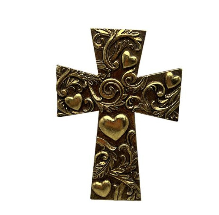 Déco murale croix dorée motifs coeur