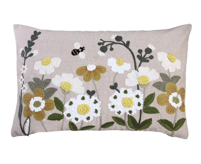 Housse de coussin Flora brodée jaune
