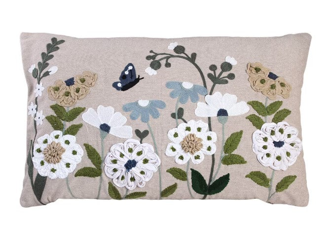 Housse de coussin Flora brodée bleue