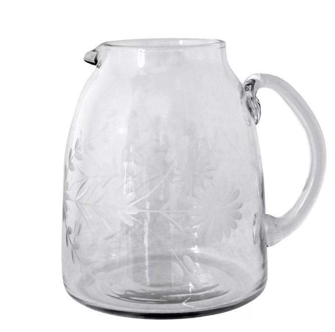 Pichet en verre gravé floral