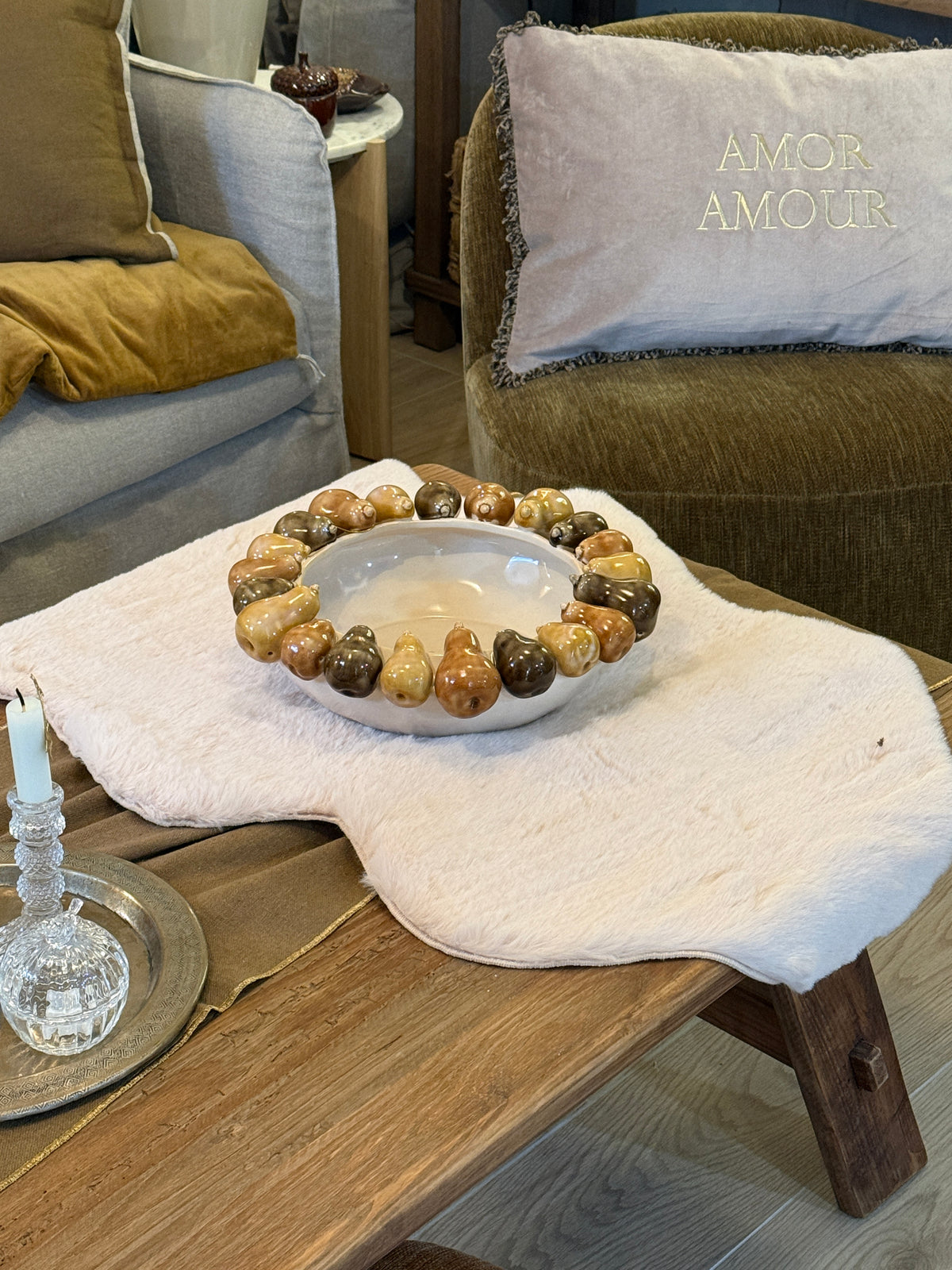 Tapis fausse fourrure beige