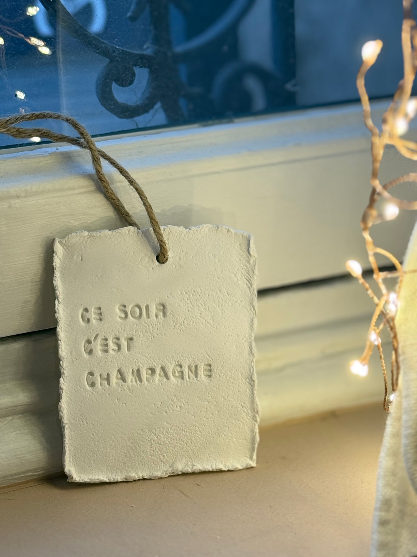 Plaque message argile "ce soir c'est champagne"