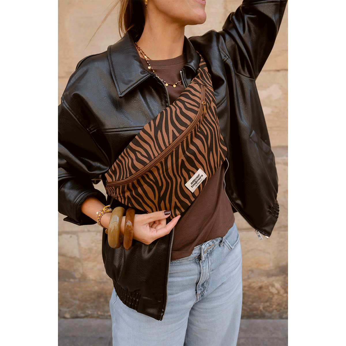 Sac banane adulte coton - Zèbre foncé, Amour toujours