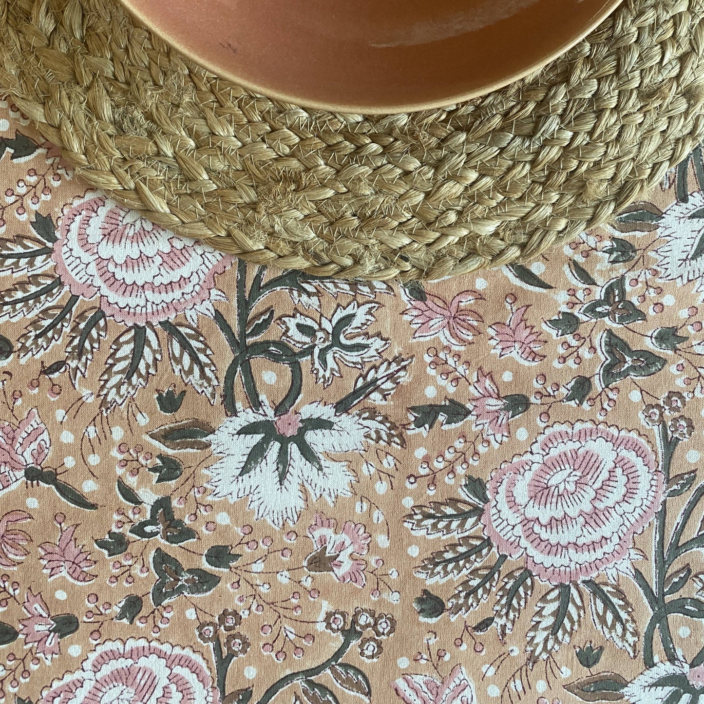Nappe blockprint Pivoines