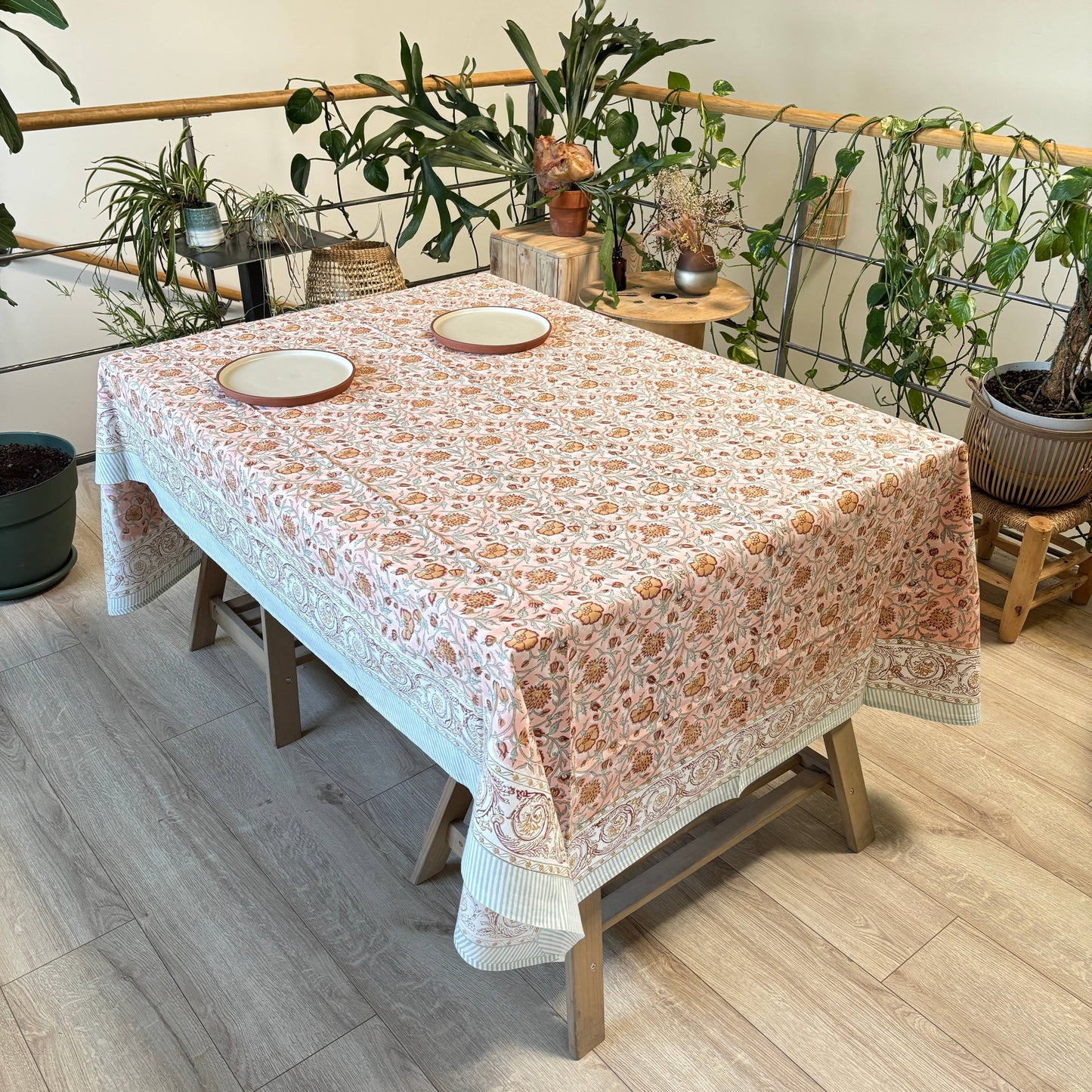Nappe blockprint Déjeuner au moulin