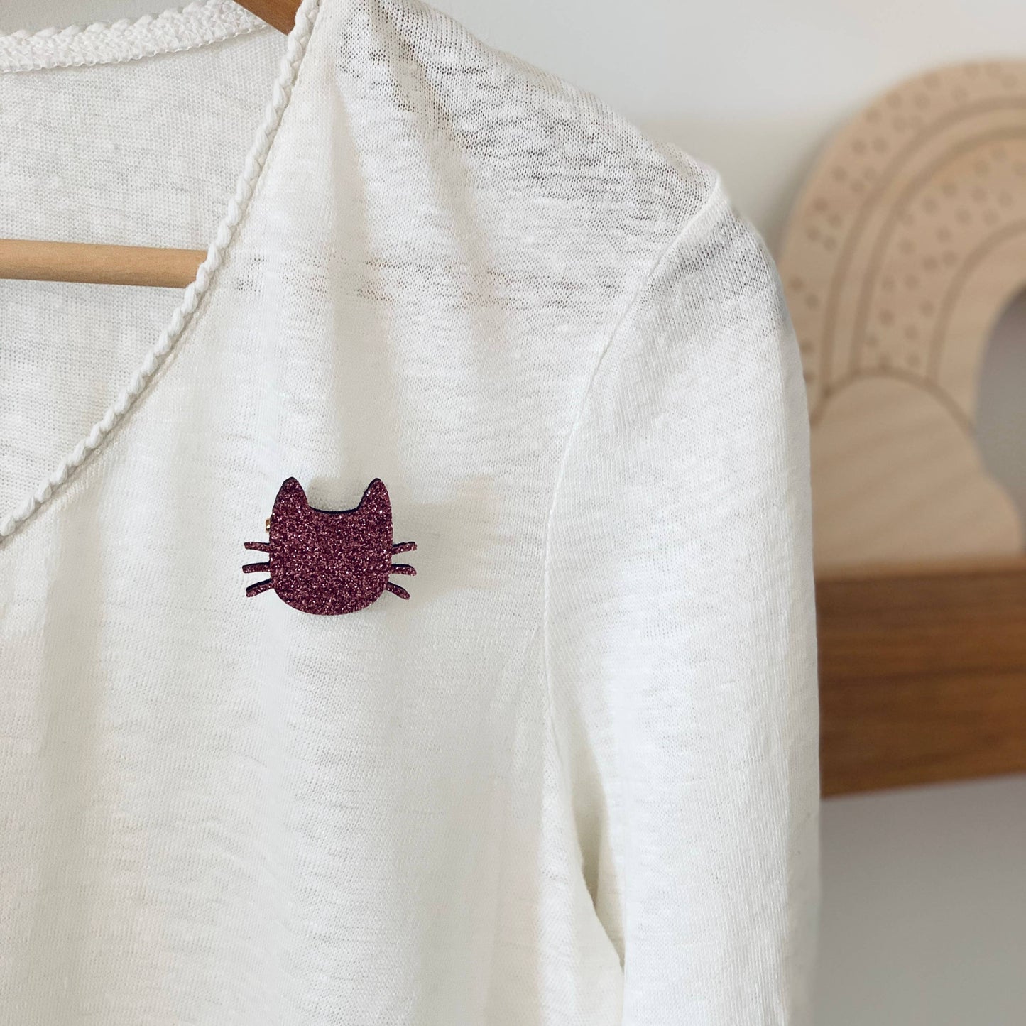 Broche en paillettes - Chat moustaches