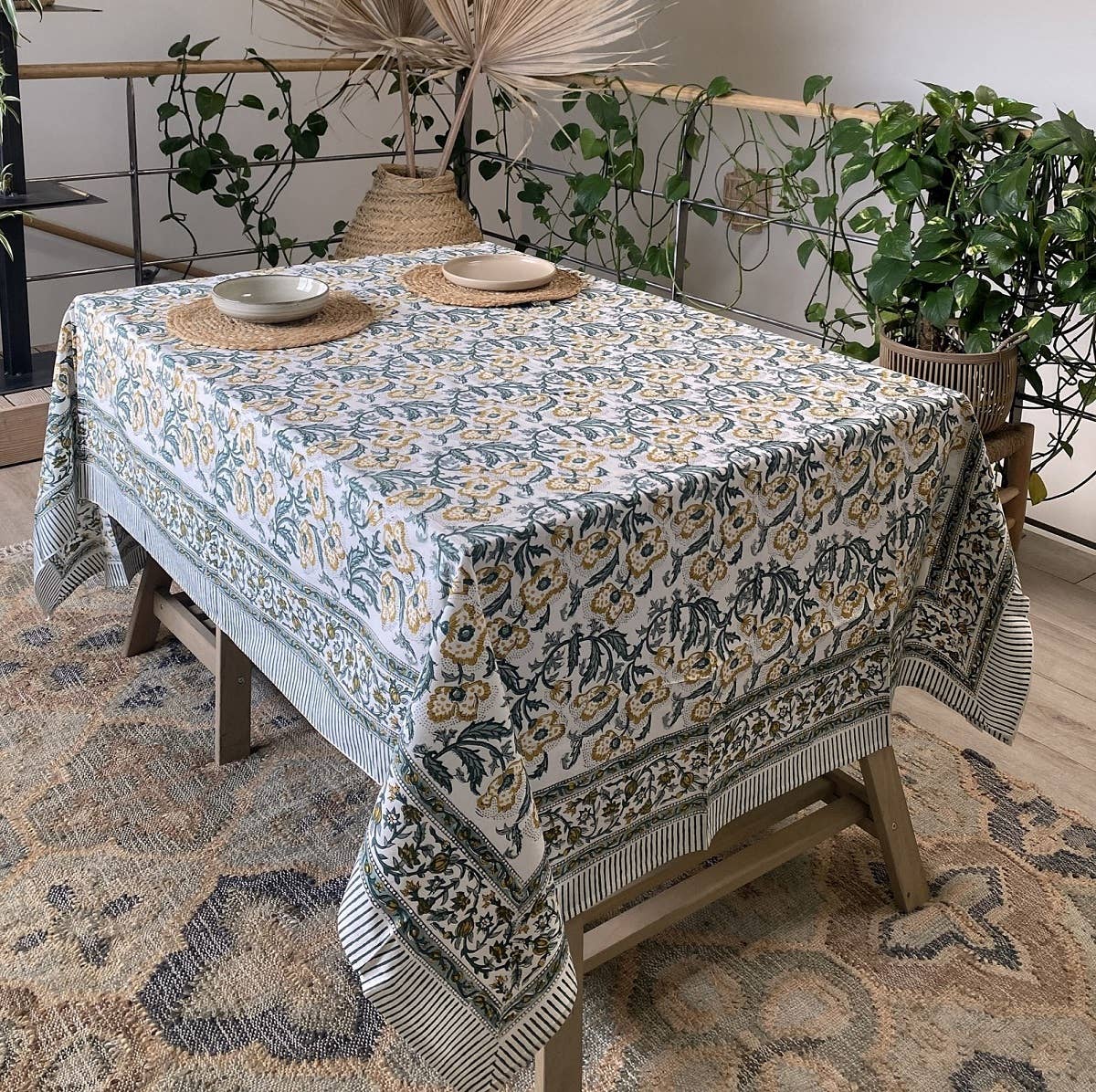 Maxi nappe blockprint Yellow Poppies