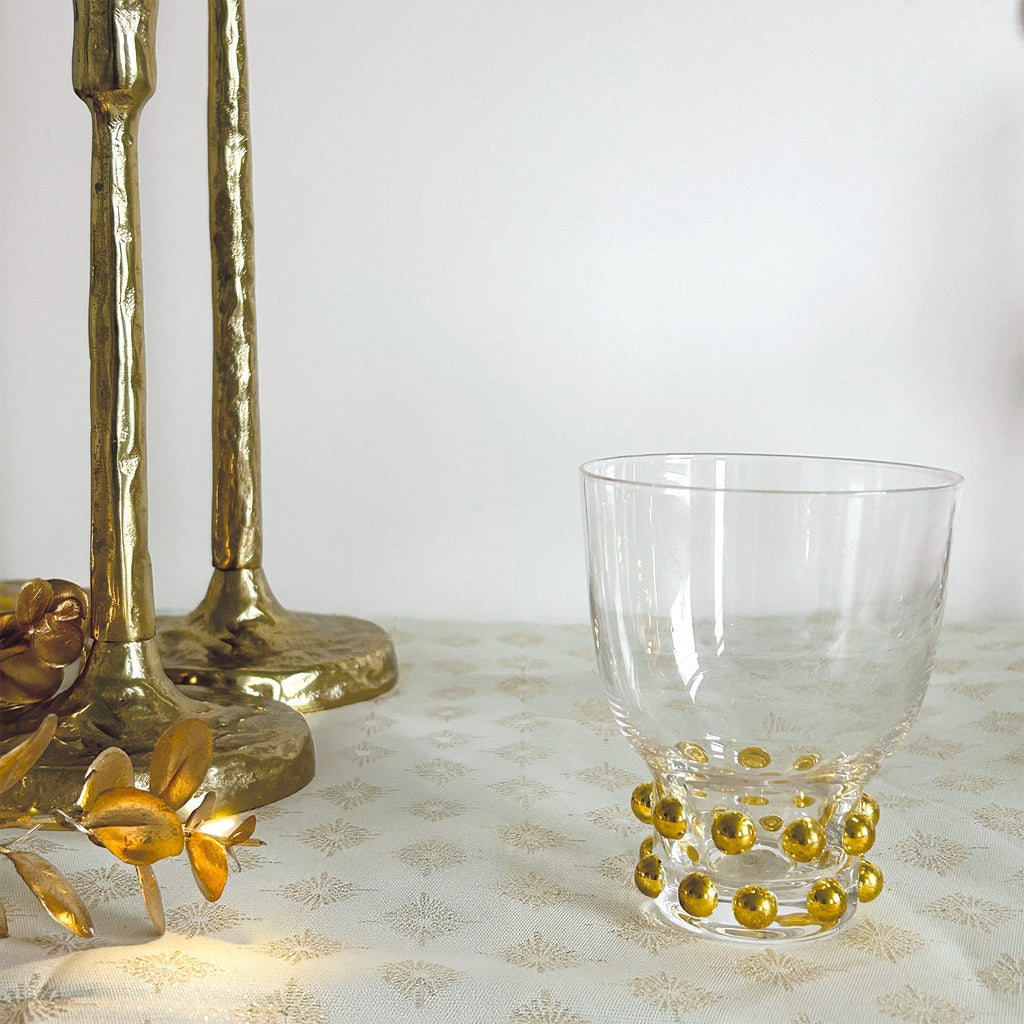Verre gobelet perlé doré