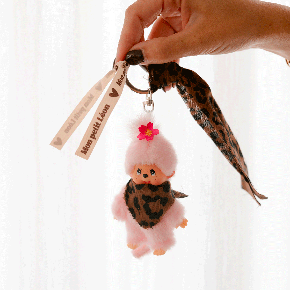 Grigri Kiki sans porte clé - Rose, Léopard marron foncé