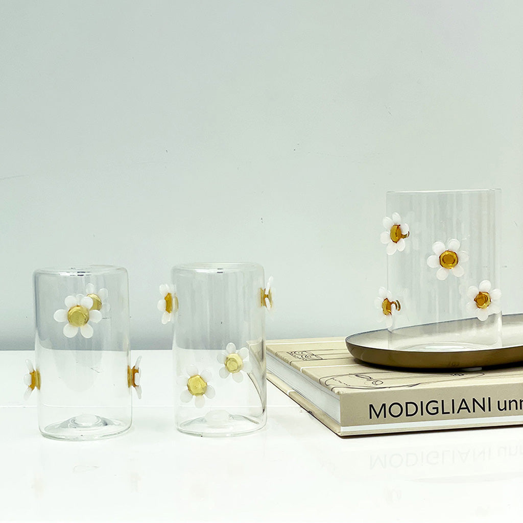 Gobelet verre 3D marguerites