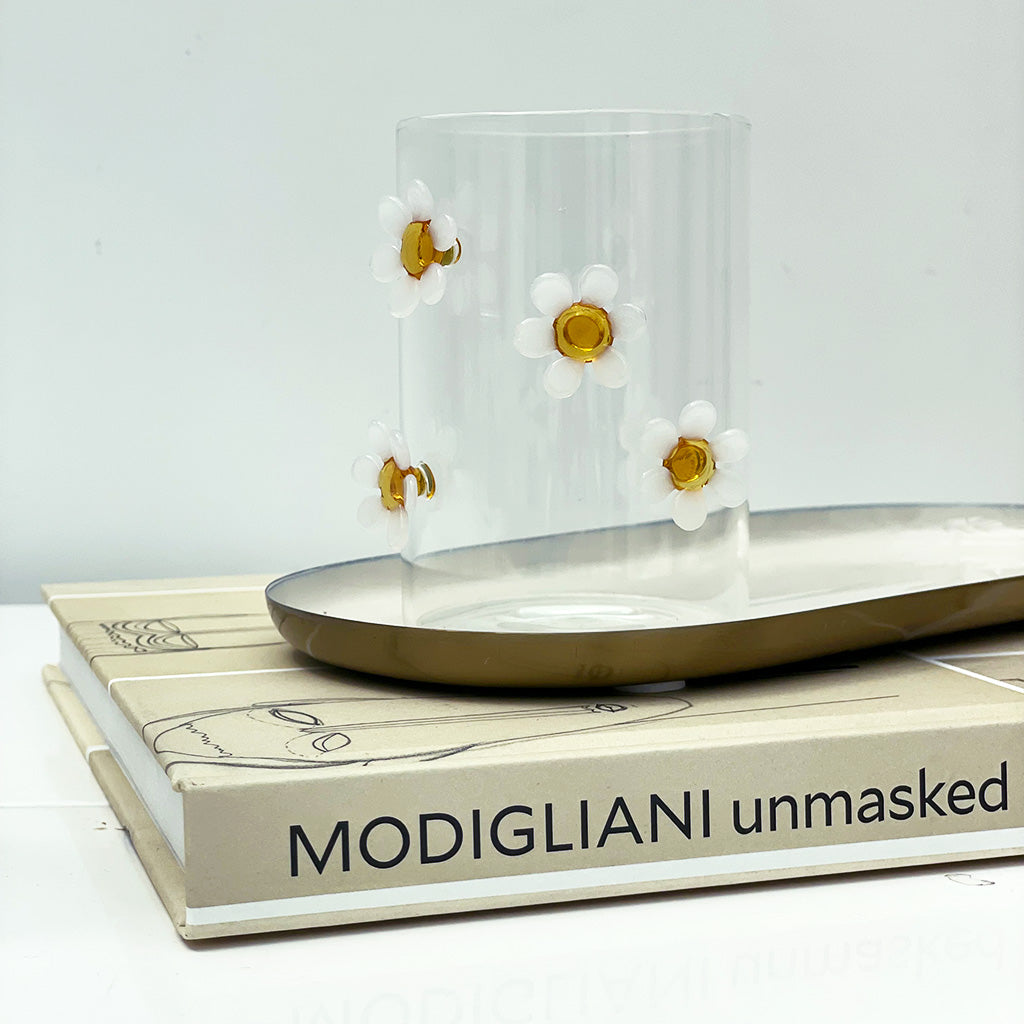 Gobelet verre 3D marguerites