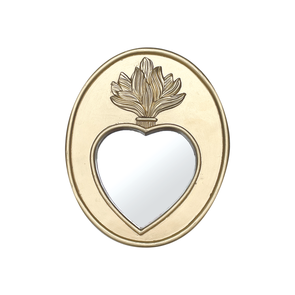 Miroir Ex-voto oval cœur doré