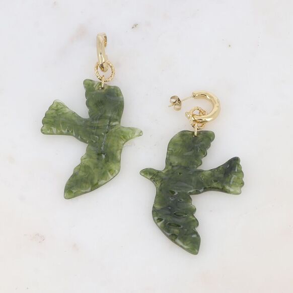 Créoles - grand oiseau en acétate verte