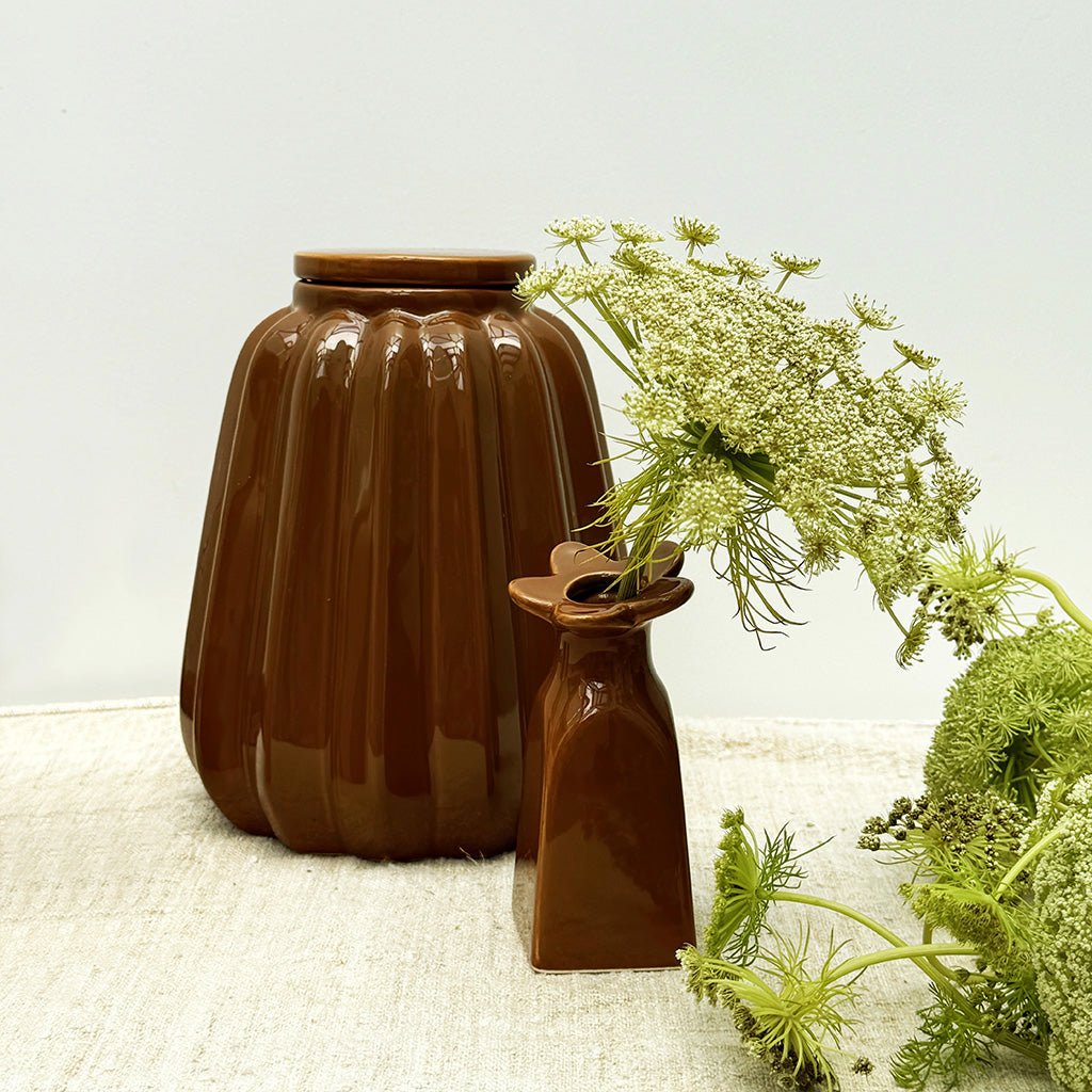 Déco soliflore fleur pm blanc marron