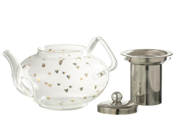 Theiere Coeur Verre Transparent/Or