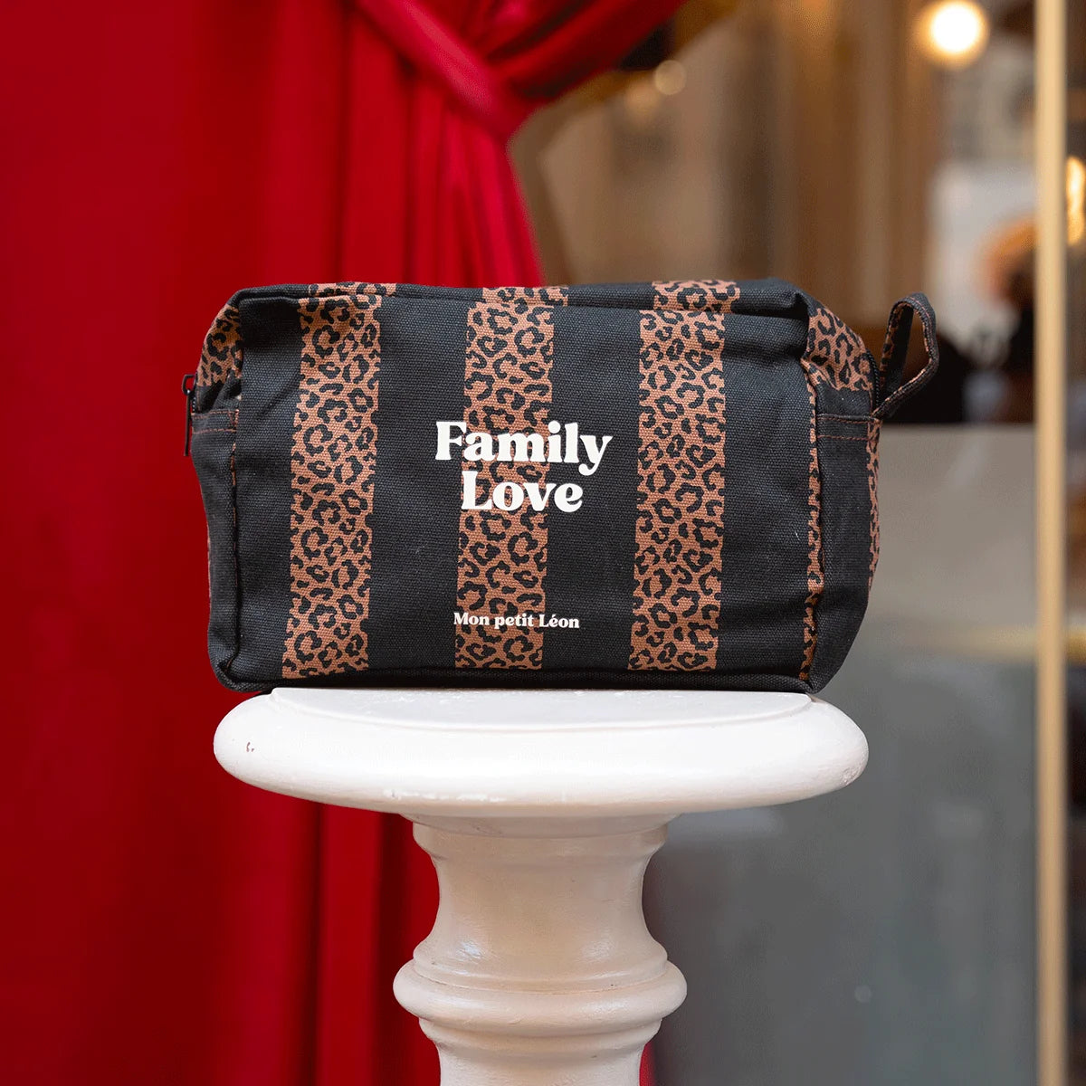 Trousse de toilette coton - Rayures Léopard noir