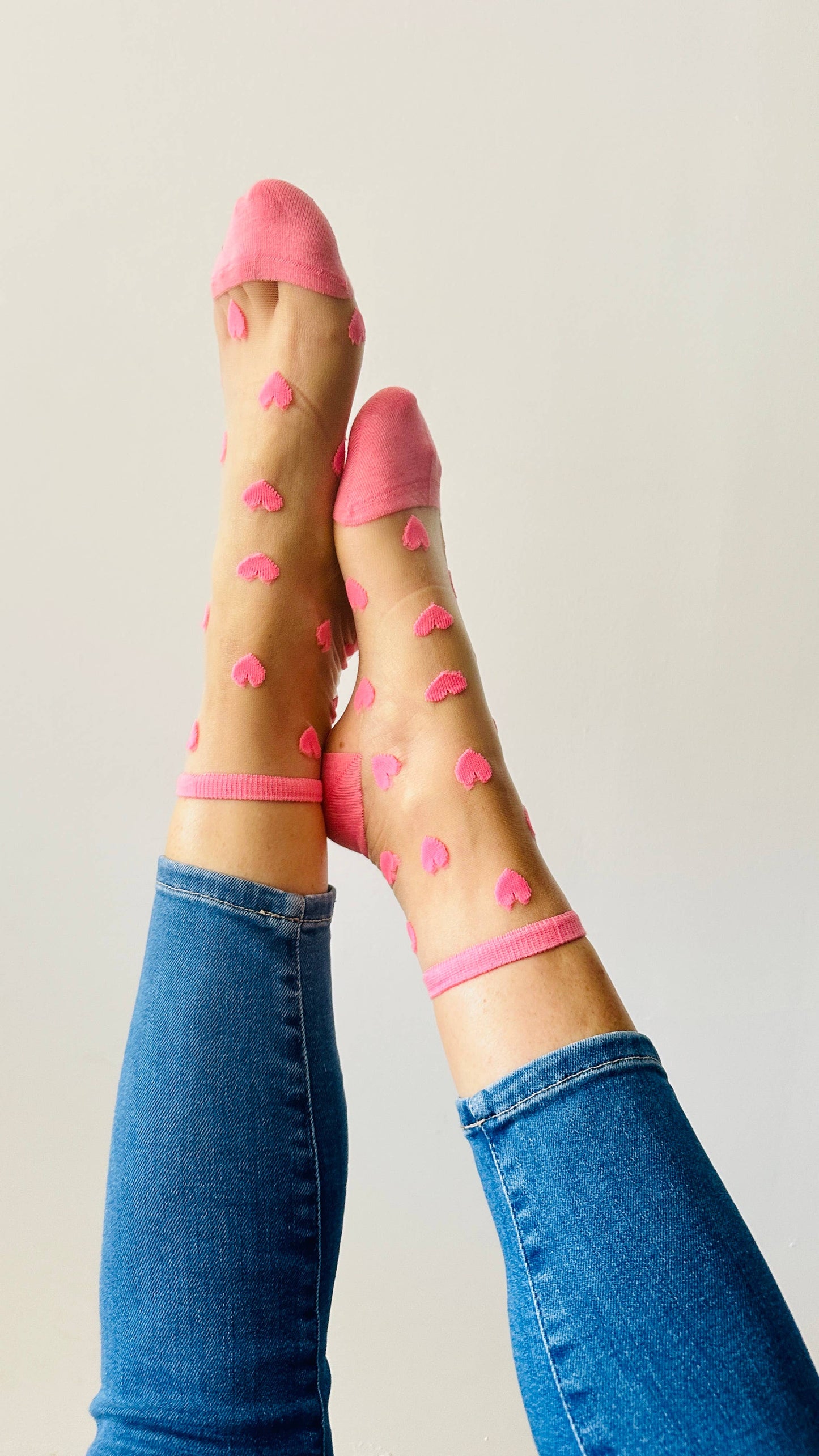 Laure chaussettes avec coeurs rose corail  - socquettes
