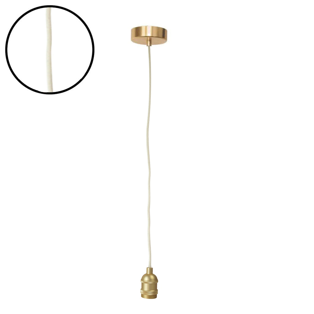 Suspension douille doré 110cm câble coton blanc rosace
