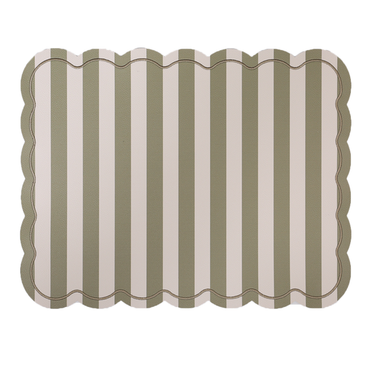 Set de table rectangle Roméo rayure vert KAKI bordure vert