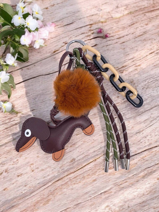 Bijou de sac et porte-clé Chien et pompon PC11