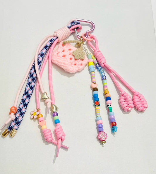 Porte-clés crochet sac rose pale