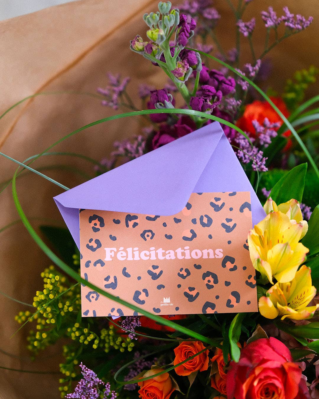 Mini carte "Félicitations" :  Félicitations léopard (avec enveloppe)
