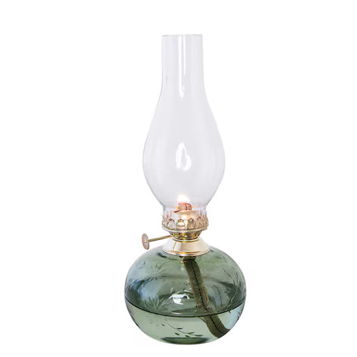 Lampe à pétrole ovale en forme de fleur verte/laiton