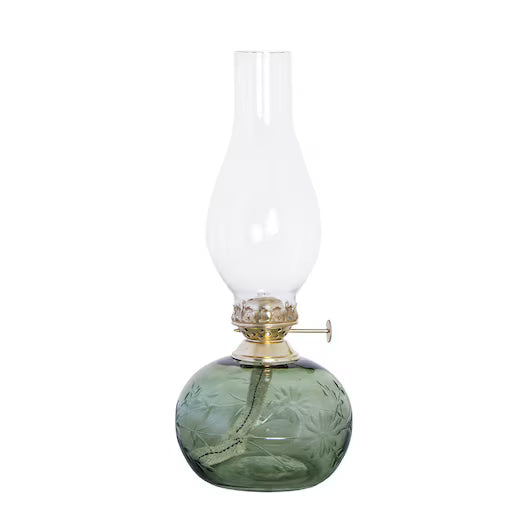 Lampe à pétrole ovale en forme de fleur verte/laiton