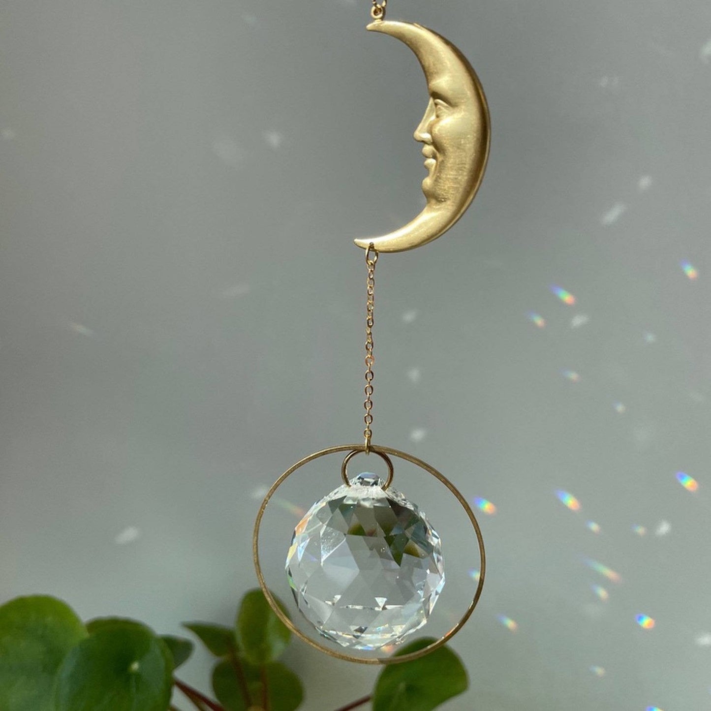 Attrape-soleil lune avec prisme en cristal pour fenêtre