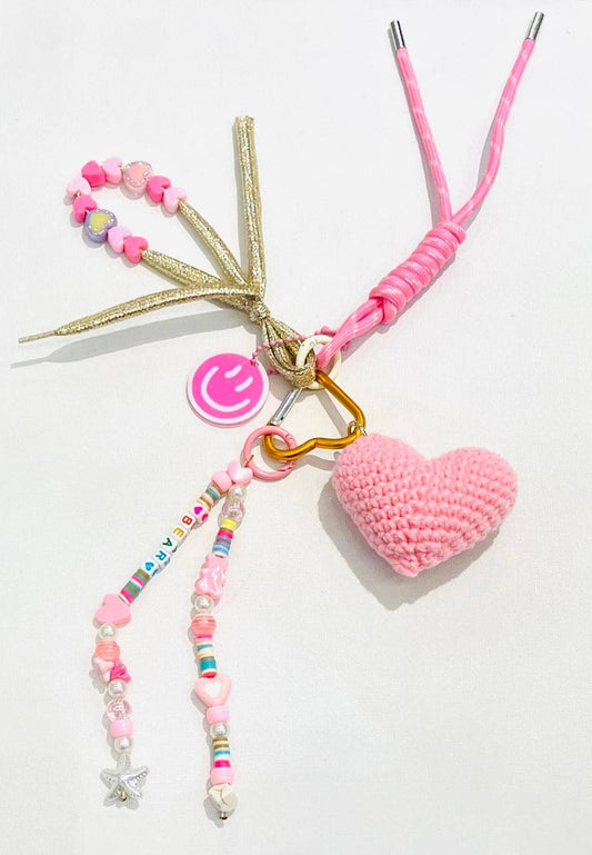 Porte-clés crochet cœur rose
